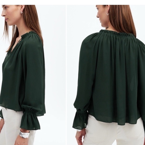 Madewell Tie Neck Blouse with Ruffle Sleeves - Picture 2 of 2